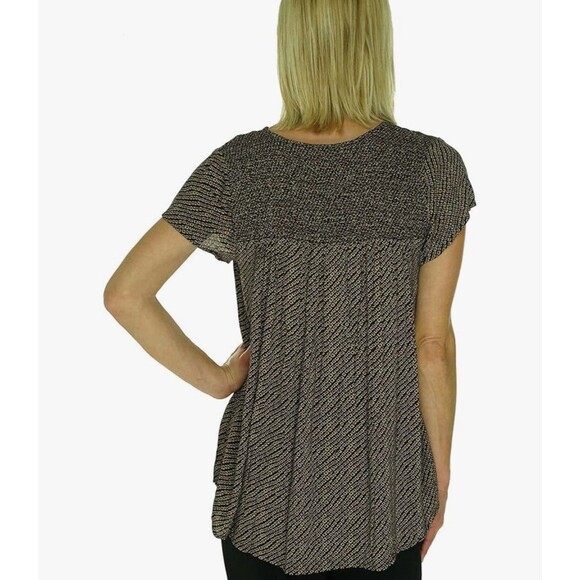 Lucky Brand Boho Blouse Women’s Large Black Diamond Pattern Short Sleeve Top - Picture 4 of 8